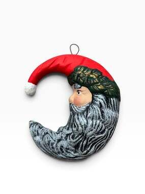 Old World Vtg Santa Claus Ceramic Christmas Ornament Crescent Moon Holiday Decor